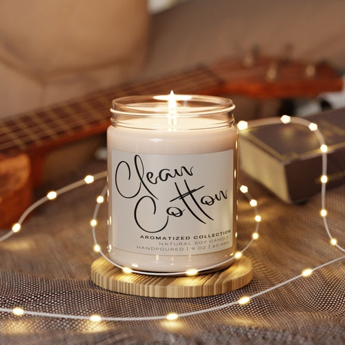 Clean Cotton Scented Soy Candle, Relaxing Home Decor, Natural